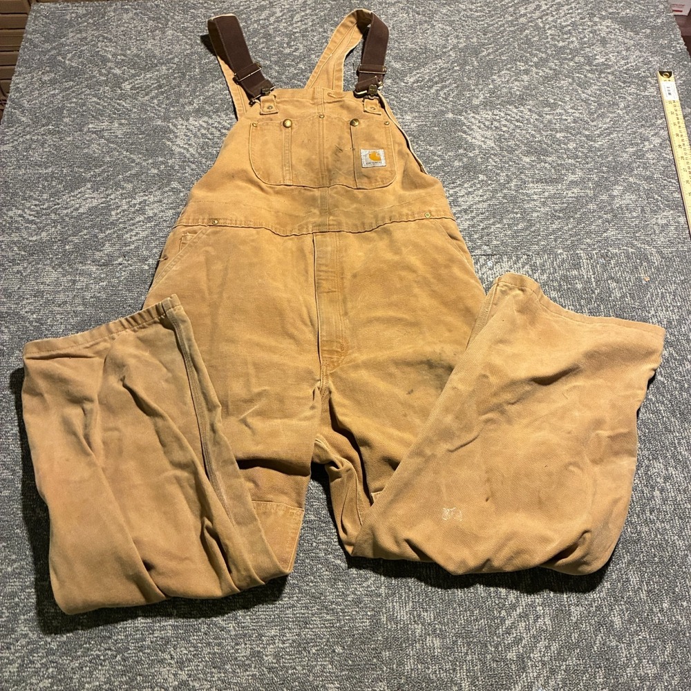 Carhartt Duck Bib Overalls Men's 42x28 Brown Unlined Workwear